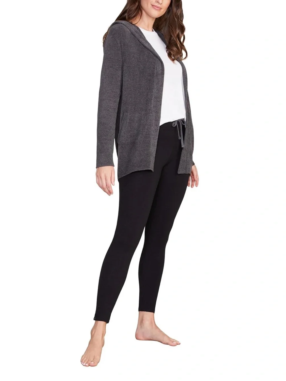Barefoot Dreams CozyChic Hooded Cardi Sweater with Pockets